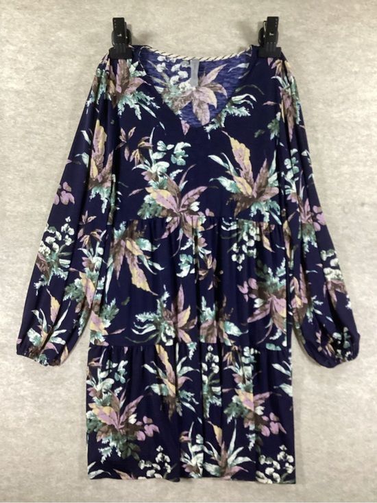 Honeyme Dresses & Skirts - Honeyme Navy Floral Midi Dress with Pastel Green & Lavender Print